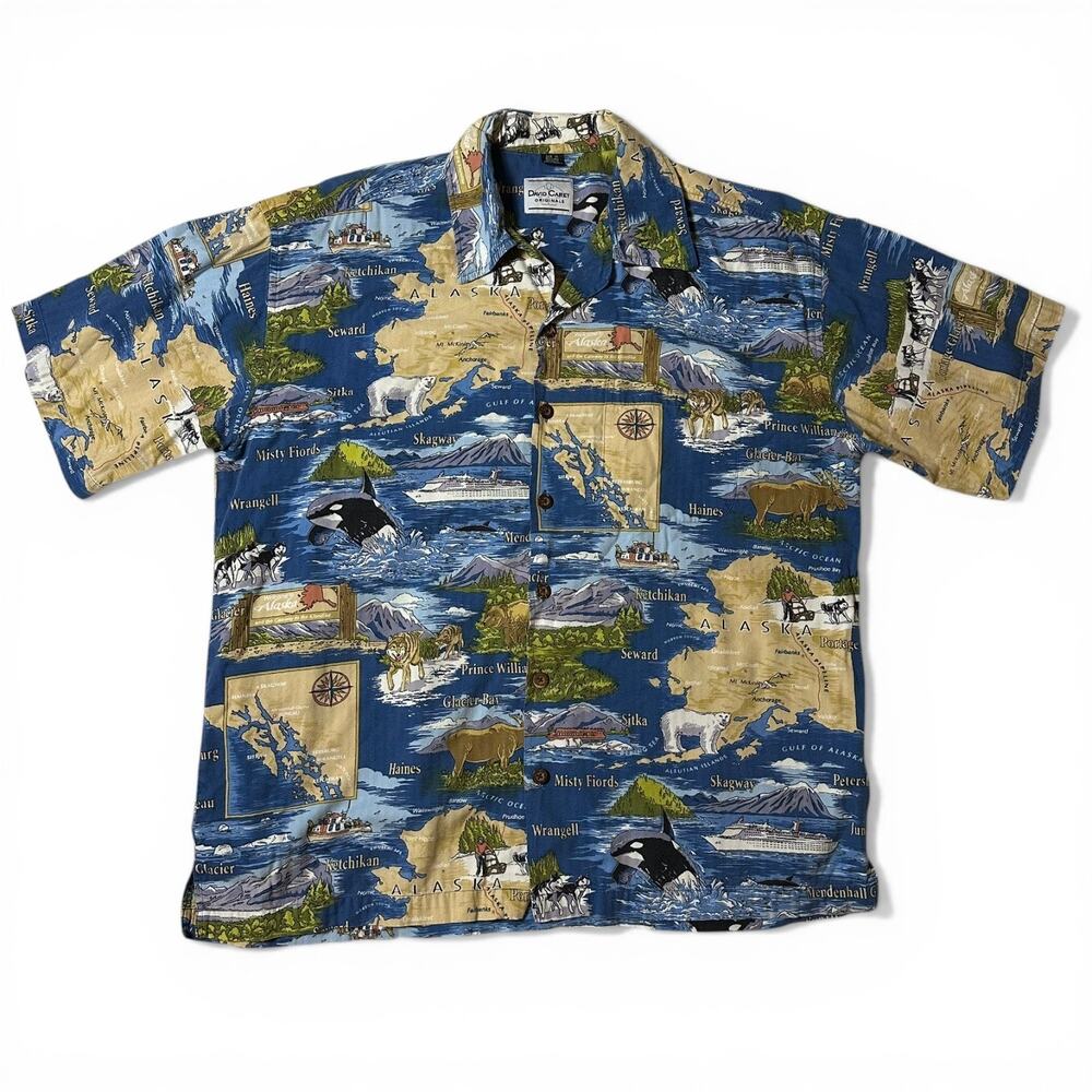 David Carey Originals Hawaiian Shirt Mens Size XL Alaska Print Button Up Casual